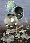 wissenschaftliche Illustration, Tontopf wird zur archaeologischen Erd-Vision