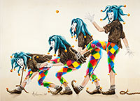 Harlekin, der Optimist loest seine Fessel